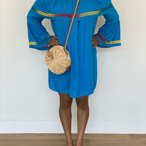 Off-The-Shoulder Turquoise Tunic Top Mini Dress - Picture 3 of 5